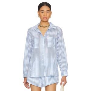 Seafolly Beach Shirt in‎ Powder Blue Striped NEW Size Medium